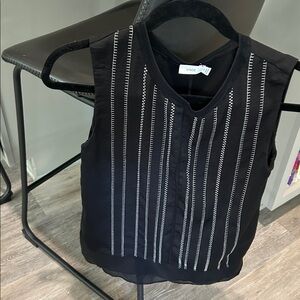 Vince Black and White Stitch Detail Top